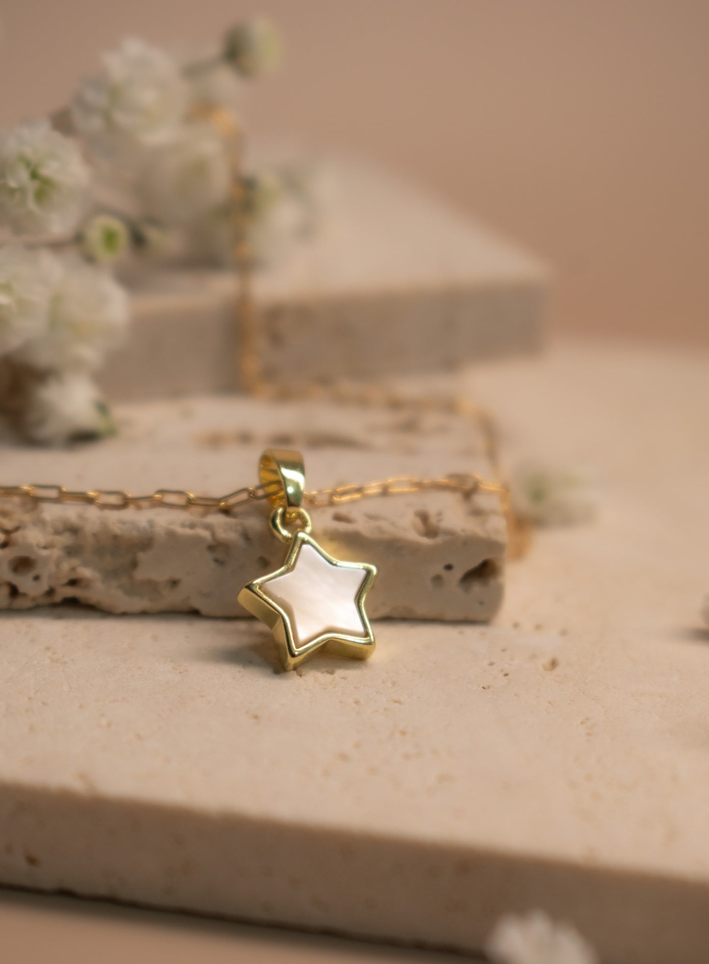 Tiny mother of pearl star necklace