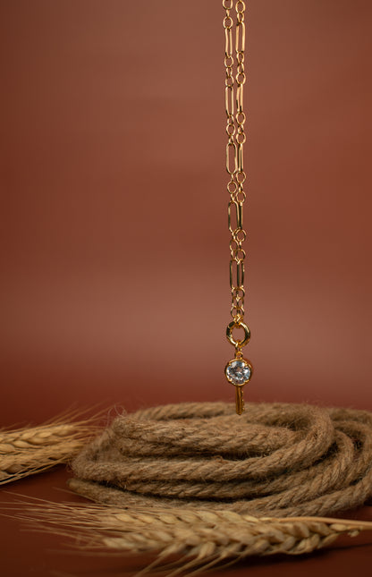 Gold Key Pendant Necklace with Crystal – 18k Gold Filled Minimalist Charm Necklace