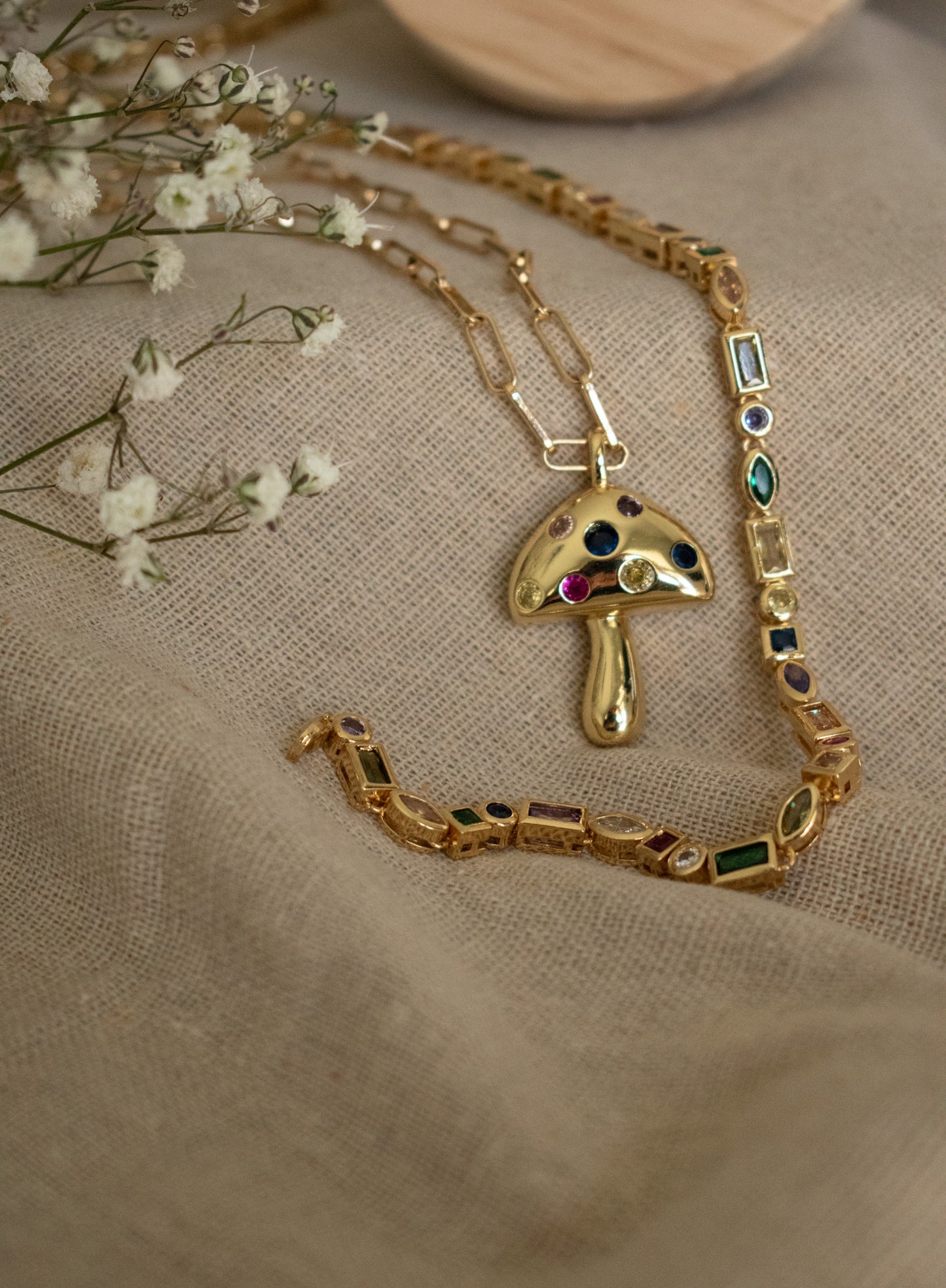 Colorful Gold Mushroom Necklace