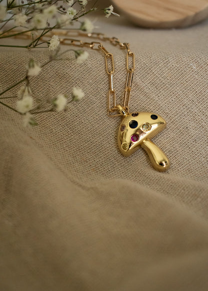 Colorful Gold Mushroom Necklace